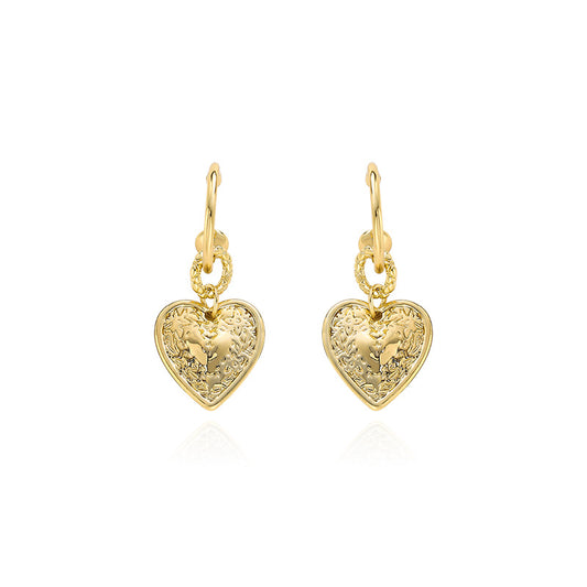 Golden Heart Shape Coin Print Style Earrings