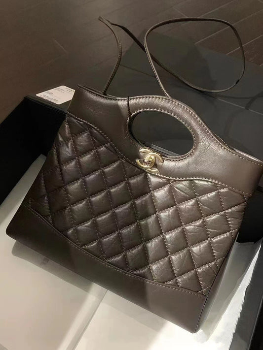 Plaid Soft Sheep Leather Black Woman's Handbag