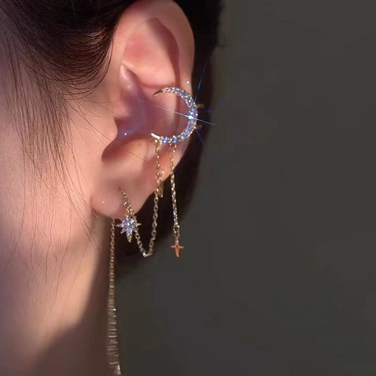 Moon Star Ear Line Ear Bone Clip Ear Stud Earring Zircon Earrings
