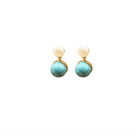 Blue Turquoise Statement Medieval Pearl Earrings S925 silver stud