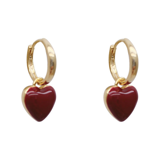 French Vintage Red Heart Shape Enamel Earrings